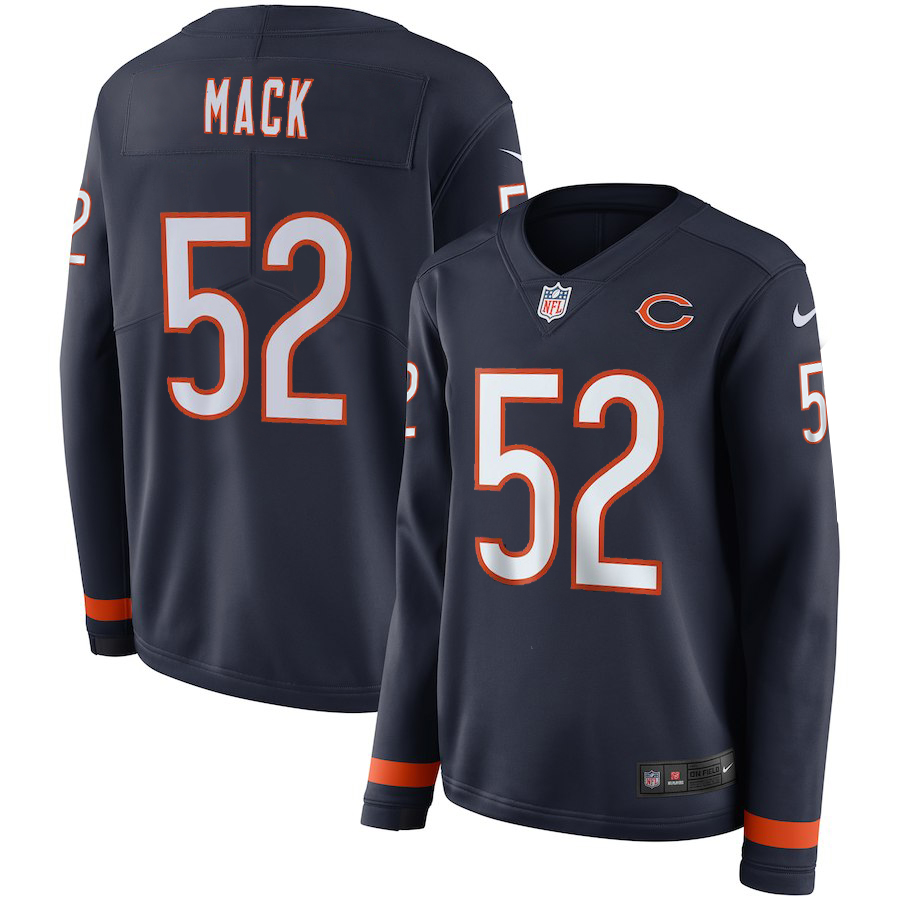 Women Chicago Bears #52 Mack blue  Limited NFL Nike Therma Long Sleeve Jersey->women nfl jersey->Women Jersey